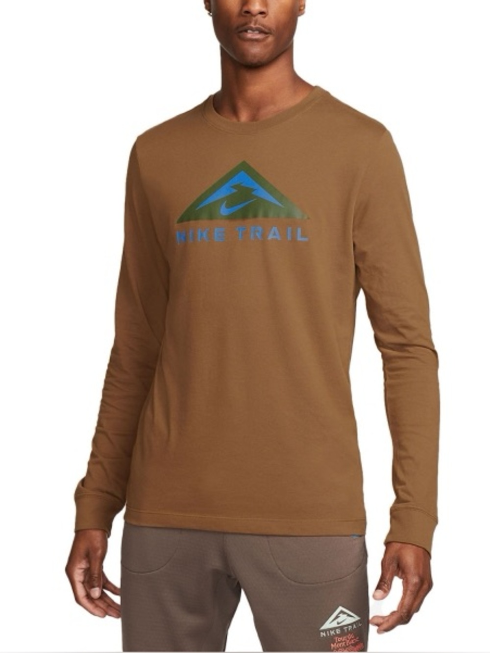 Nike Trail Dri-FIT Long Sleeve Graphic Logo Crew Neck T-Shirt Men's L Brown